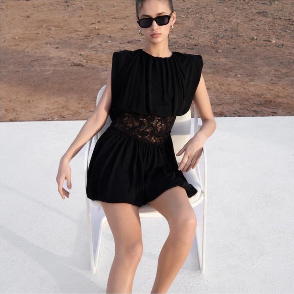 Zara NWT Black Cocktail Crochet waist dress 4/$75